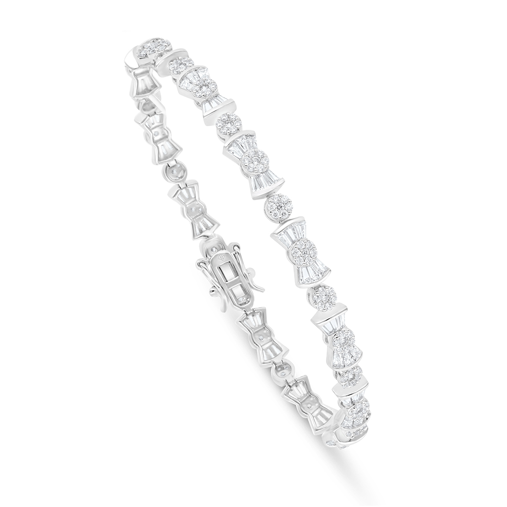 Sterling Silver 925 Bracelet Rhodium Plated Embedded With White Zircon