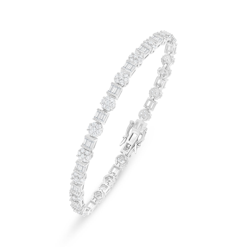 Sterling Silver 925 Bracelet Rhodium Plated Embedded With White Zircon