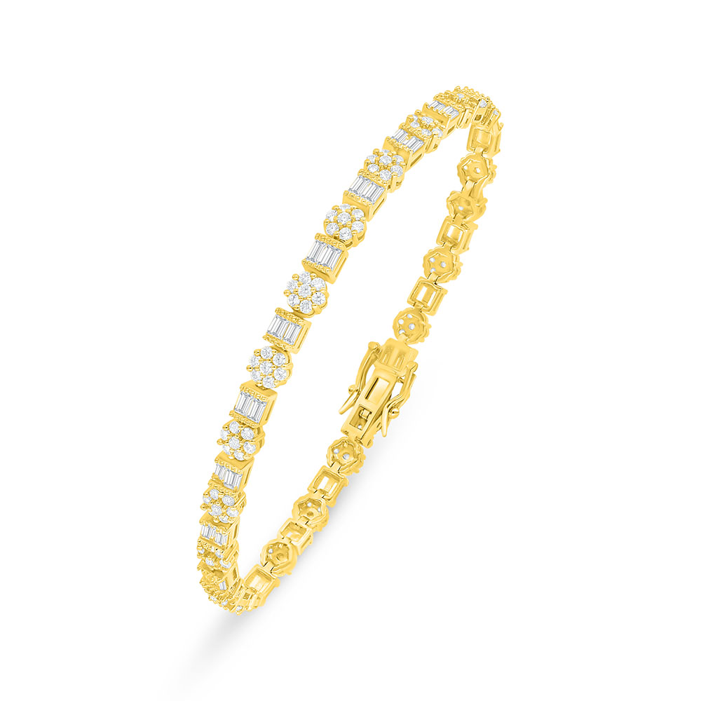 Sterling Silver 925 Bracelet Golden Plated Embedded With White Zircon