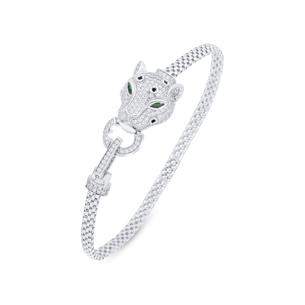 Sterling Silver 925 Bracelet Rhodium Plated Embedded With White Zircon