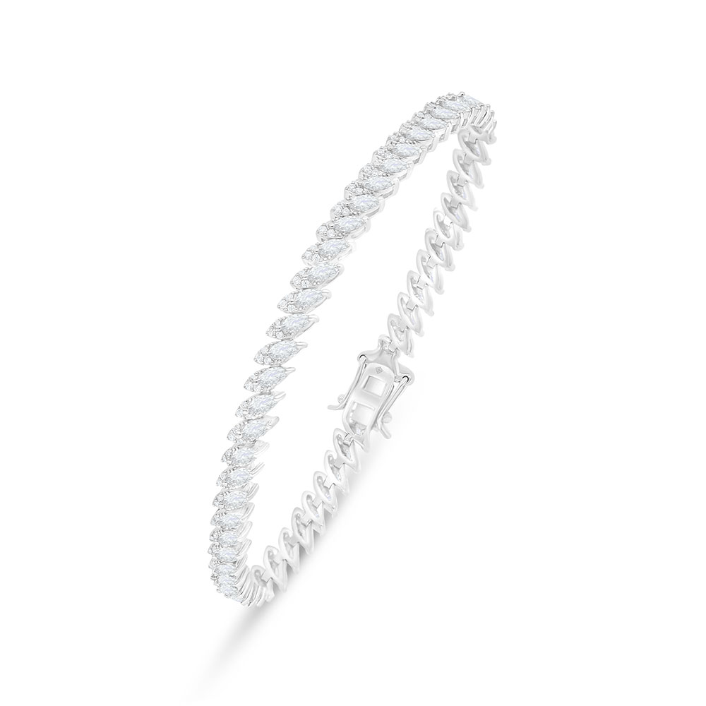 Sterling Silver 925 Bracelet Rhodium Plated Embedded With White Zircon