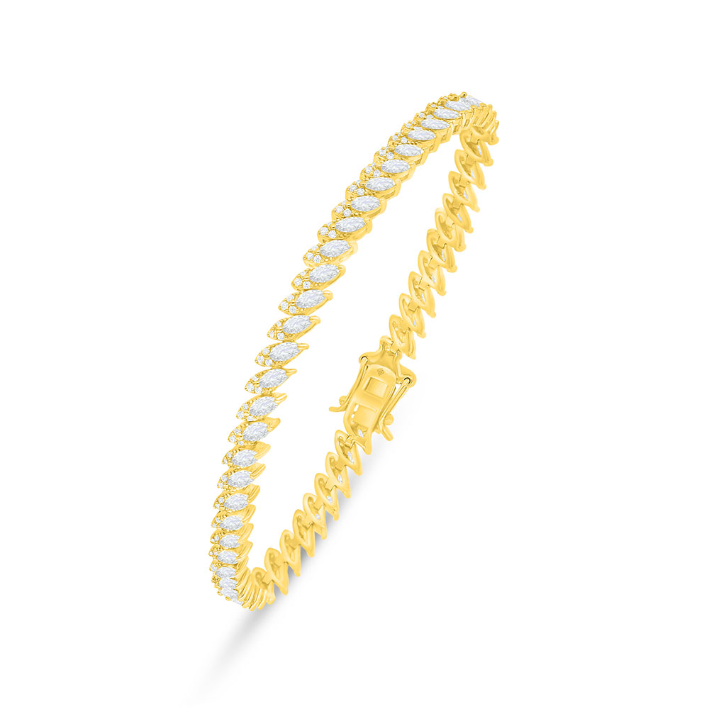 Sterling Silver 925 Bracelet Golden Plated Embedded With White Zircon