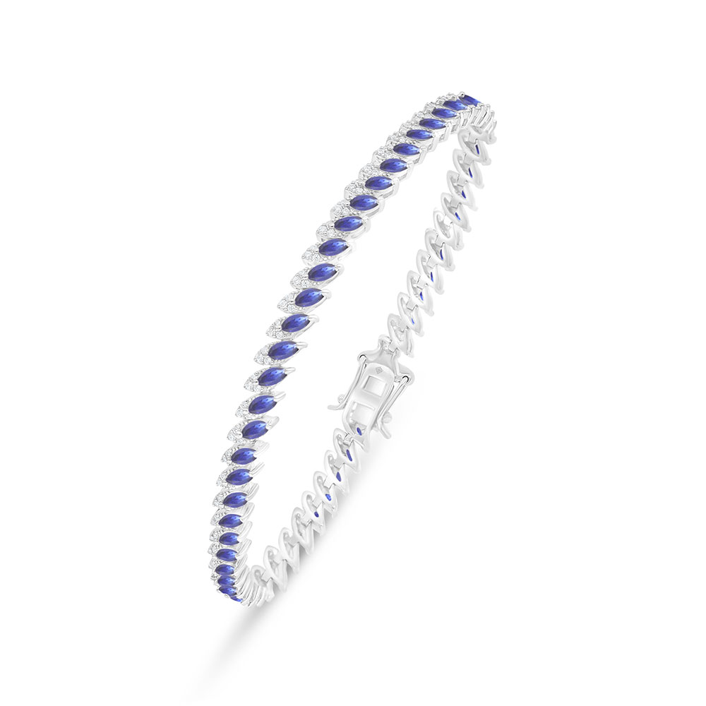 Sterling Silver 925 Bracelet Rhodium Plated Embedded With Sapphire Corundum And White Zircon