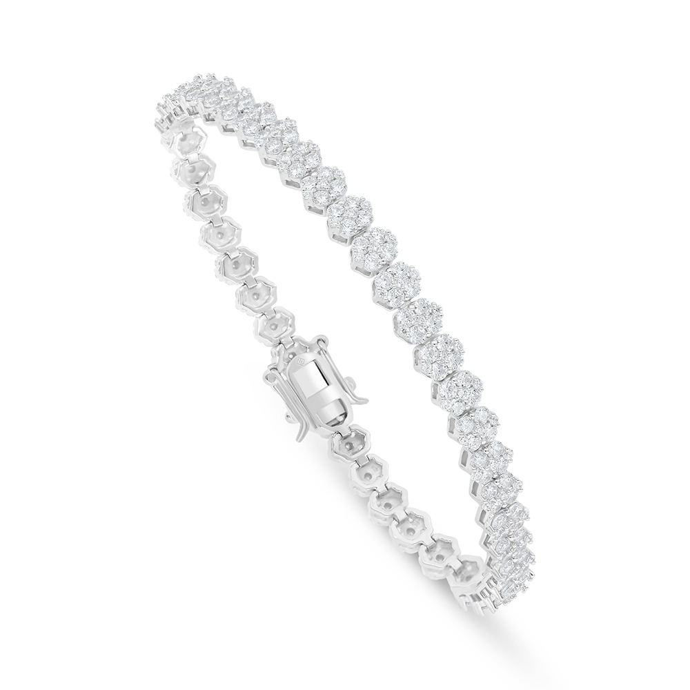 Sterling Silver 925 Bracelet Rhodium Plated Embedded With White Zircon