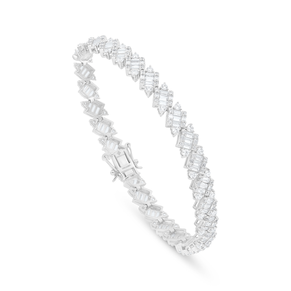 Sterling Silver 925 Bracelet Rhodium Plated Embedded With White Zircon