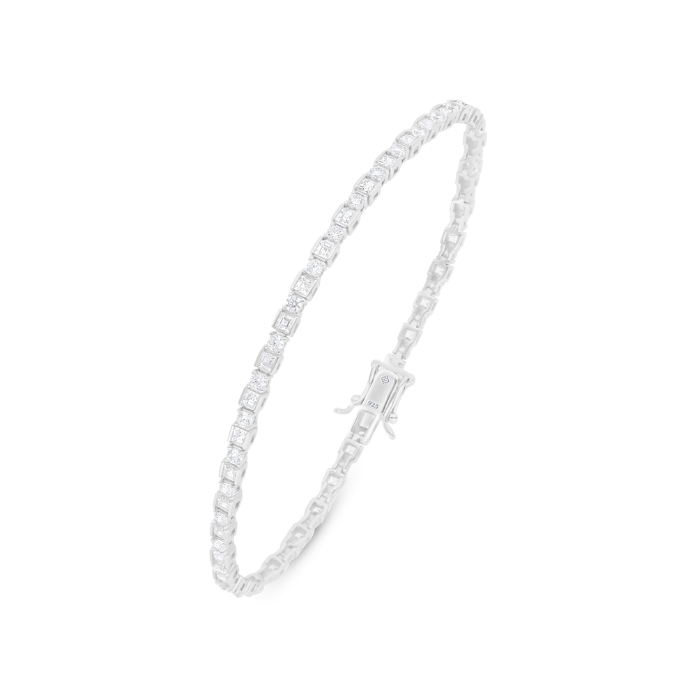 Sterling Silver 925 Bracelet Rhodium Plated Embedded With White Zircon