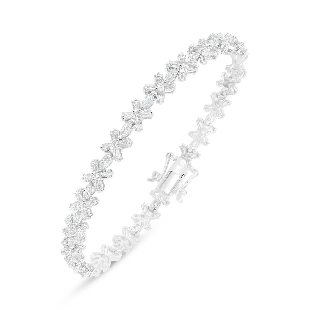 Sterling Silver 925 Bracelet Rhodium Plated Embedded With White Zircon