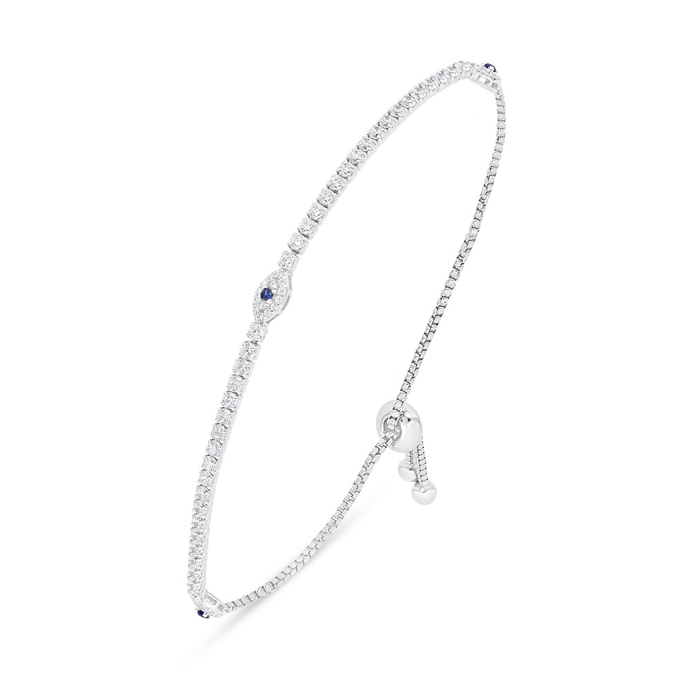 Sterling Silver 925 Bracelet Rhodium Plated Embedded With Sapphire Corundum And White Zircon