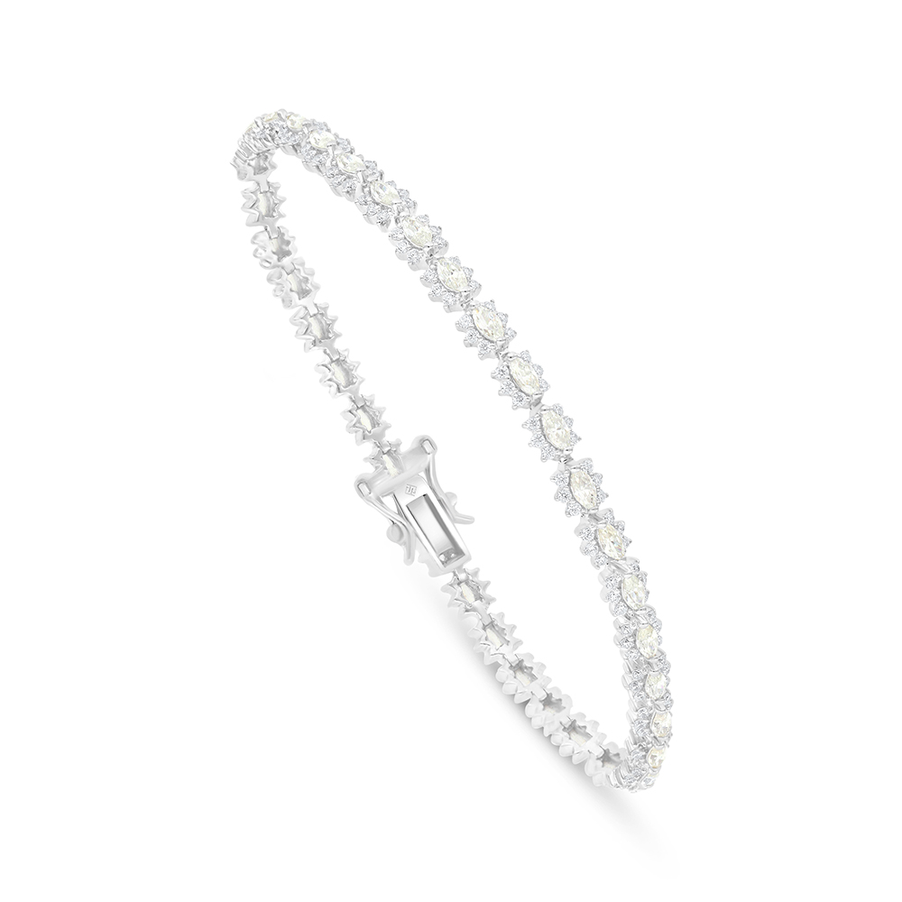 Sterling Silver 925 Bracelet Rhodium Plated Embedded With White Zircon