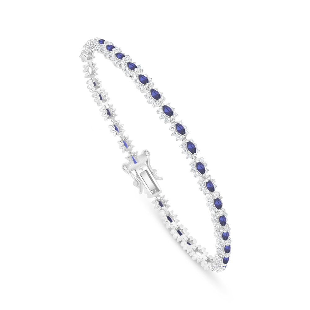 Sterling Silver 925 Bracelet Rhodium Plated Embedded With Sapphire Corundum And White Zircon