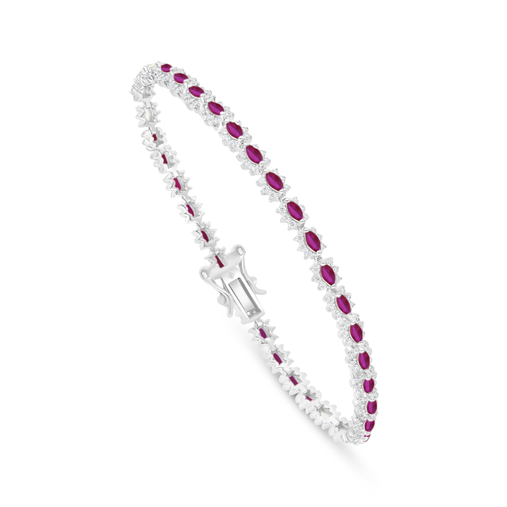 Sterling Silver 925 Bracelet Rhodium Plated Embedded With Ruby Corundum And White Zircon