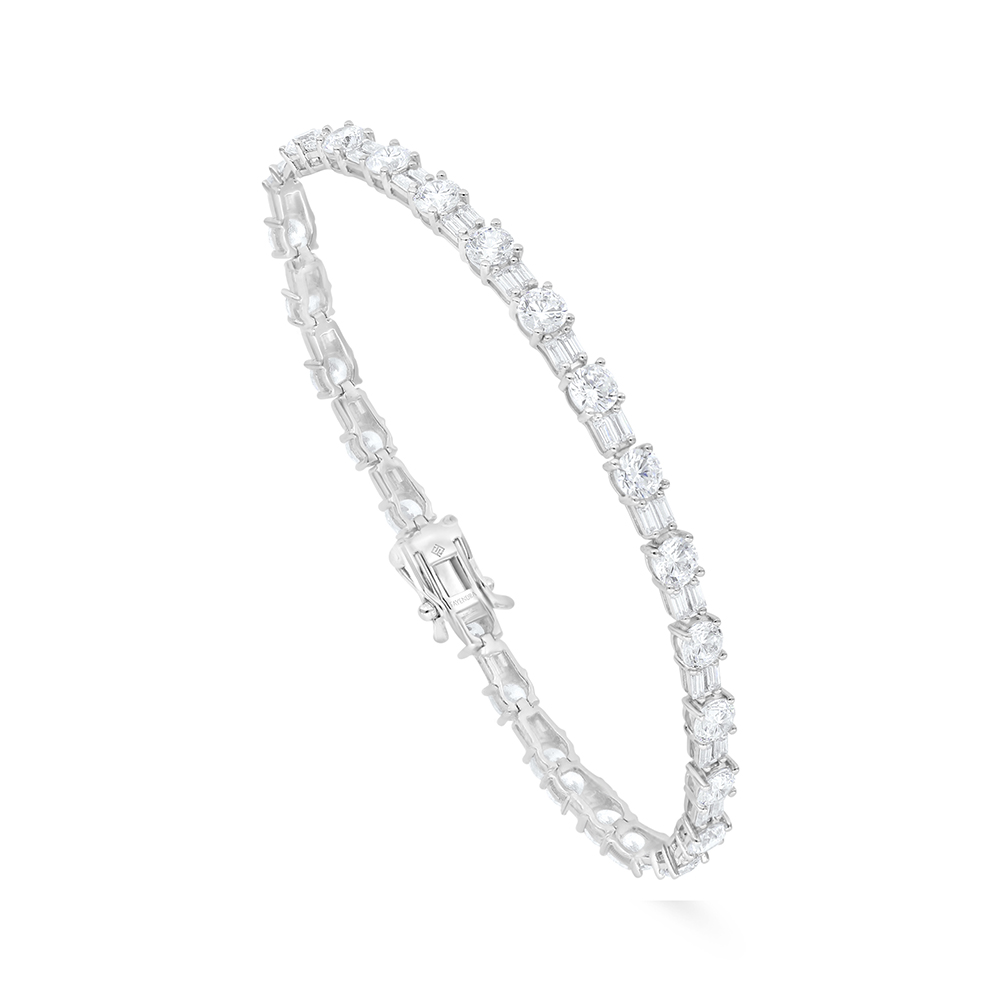 Sterling Silver 925 Bracelet Rhodium Plated Embedded With White Zircon