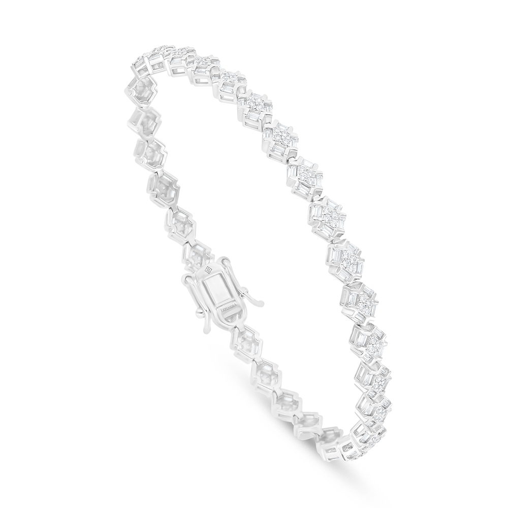 Sterling Silver 925 Bracelet Rhodium Plated Embedded With White Zircon