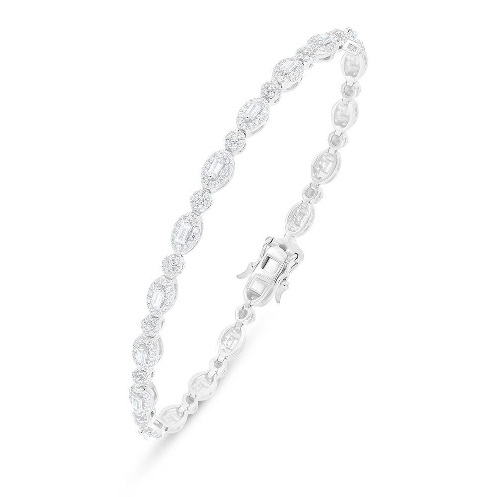 Sterling Silver 925 Bracelet Rhodium Plated Embedded With White Zircon