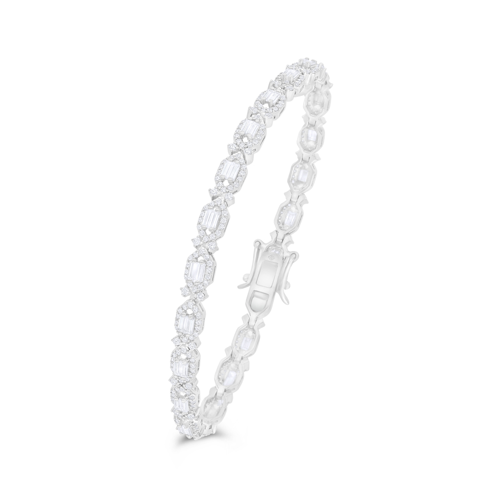 Sterling Silver 925 Bracelet Rhodium Plated Embedded With White Zircon