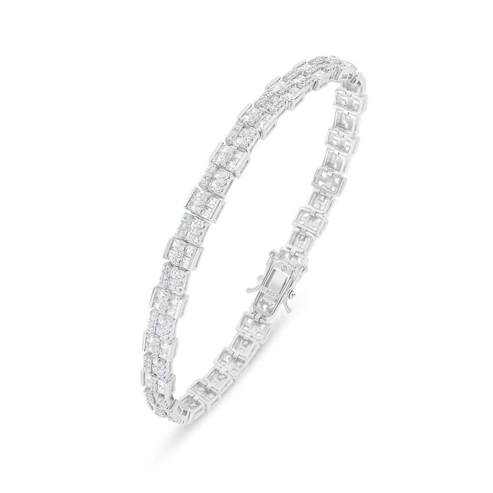 Sterling Silver 925 Bracelet Rhodium Plated Embedded With White Zircon