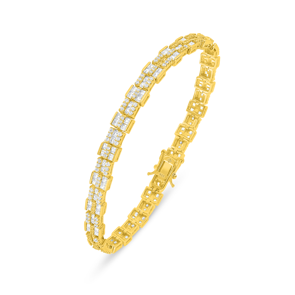 Sterling Silver 925 Bracelet Golden Plated Embedded With White Zircon