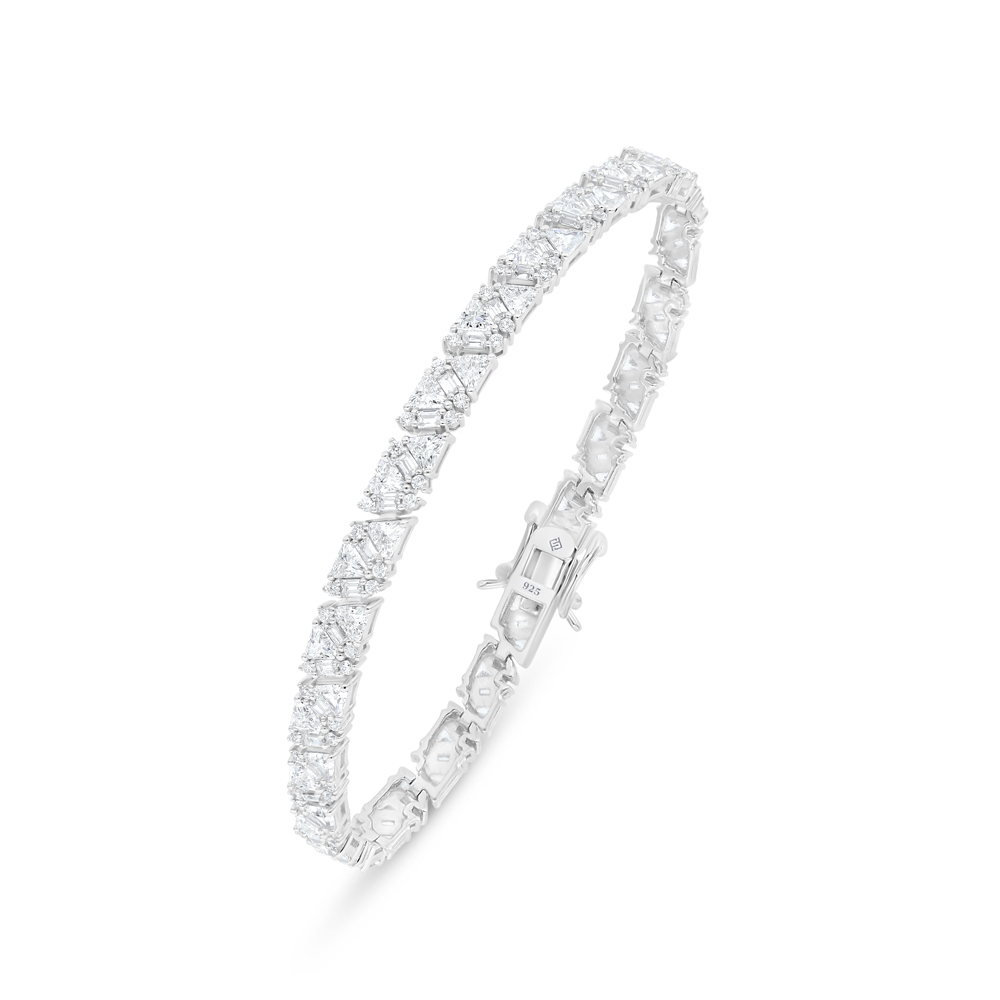 Sterling Silver 925 Bracelet Rhodium Plated Embedded With White Zircon