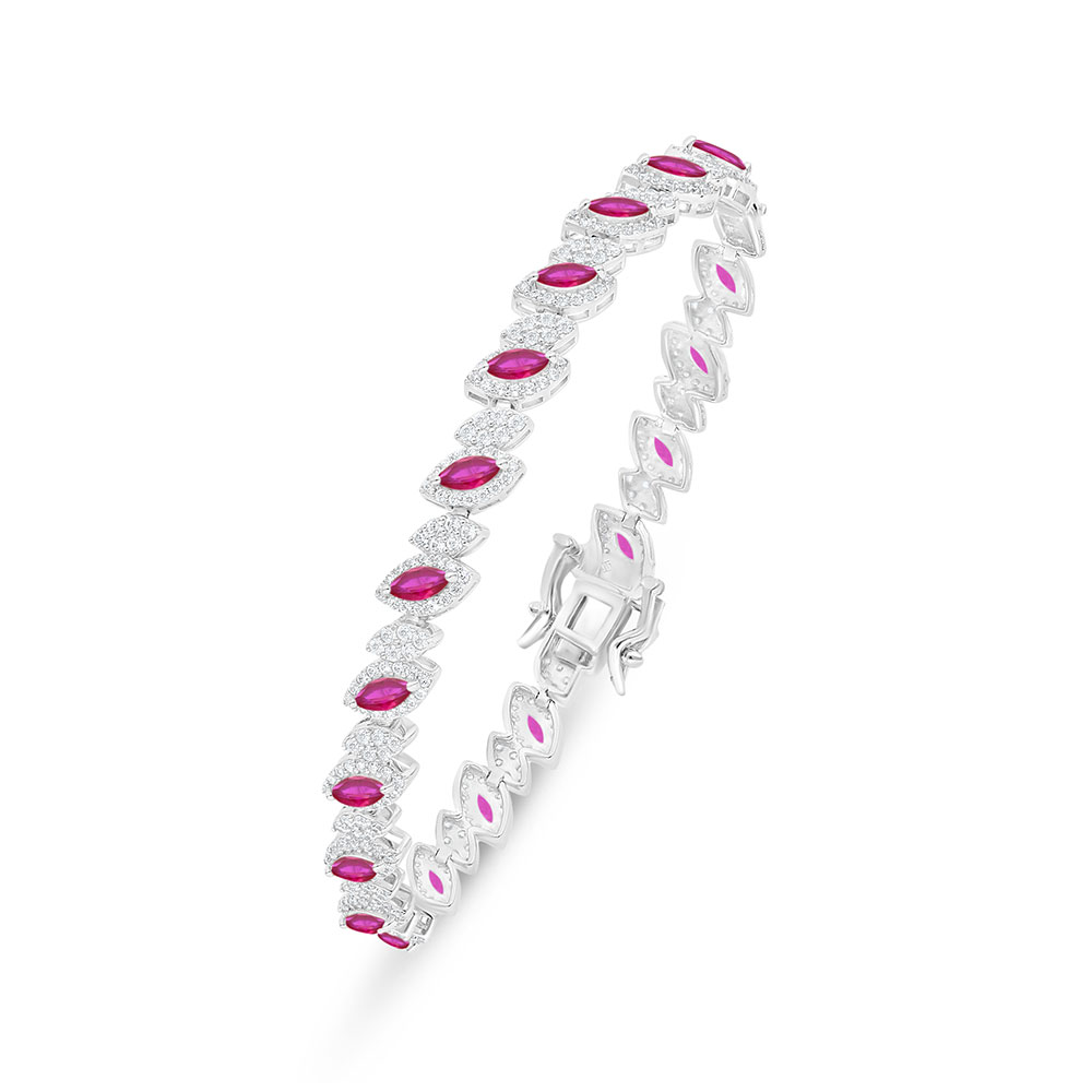 Sterling Silver 925 Bracelet Rhodium Plated Embedded With Ruby Corundum And White Zircon