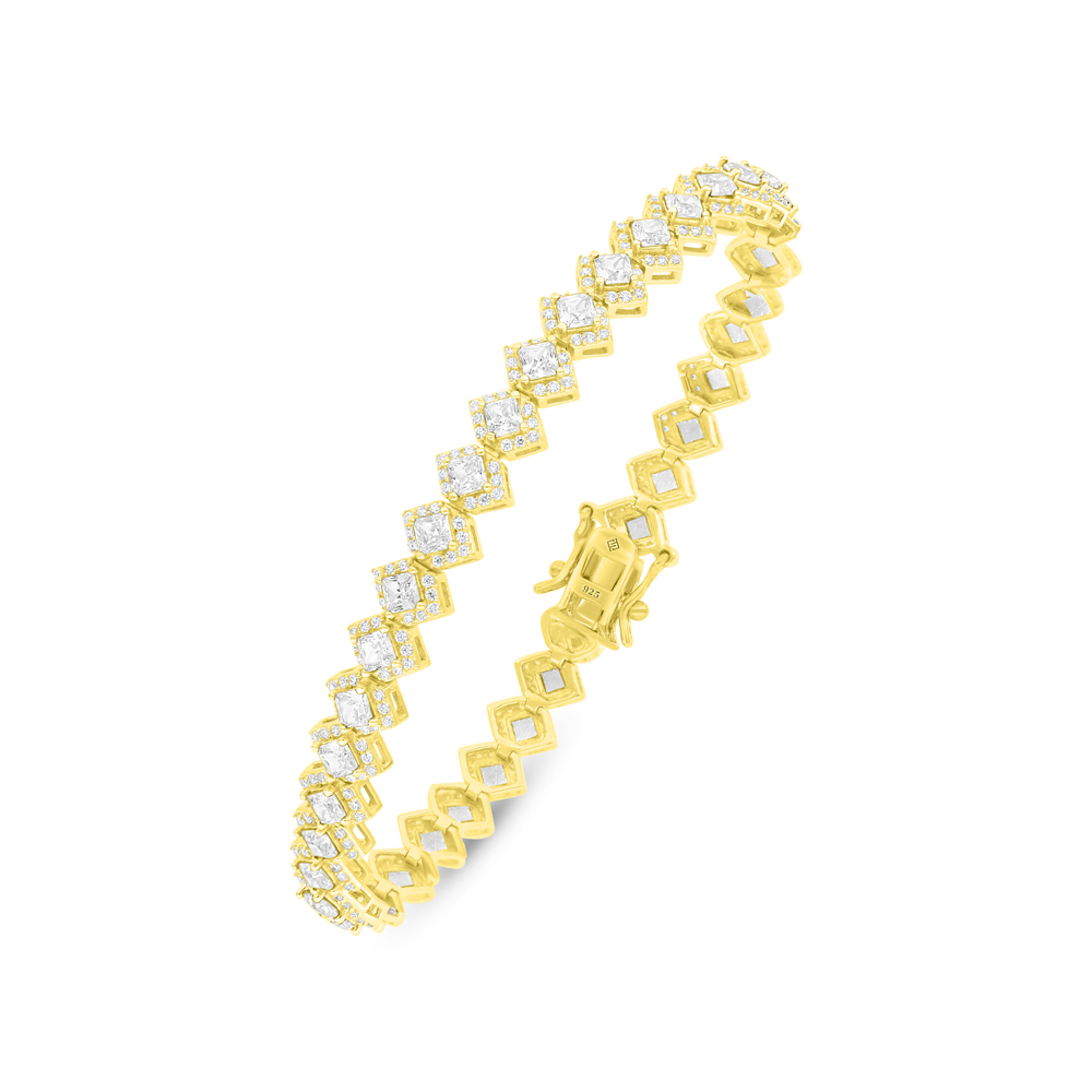 Sterling Silver 925 Bracelet Golden Plated Embedded With Yellow Diamond And White Zircon