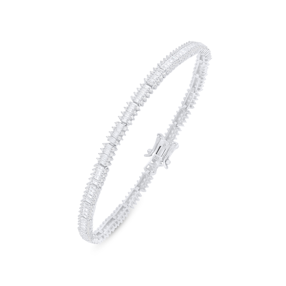 Sterling Silver 925 Bracelet Rhodium Plated Embedded With White Zircon