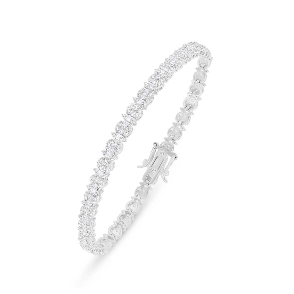 Sterling Silver 925 Bracelet Rhodium Plated Embedded With White Zircon