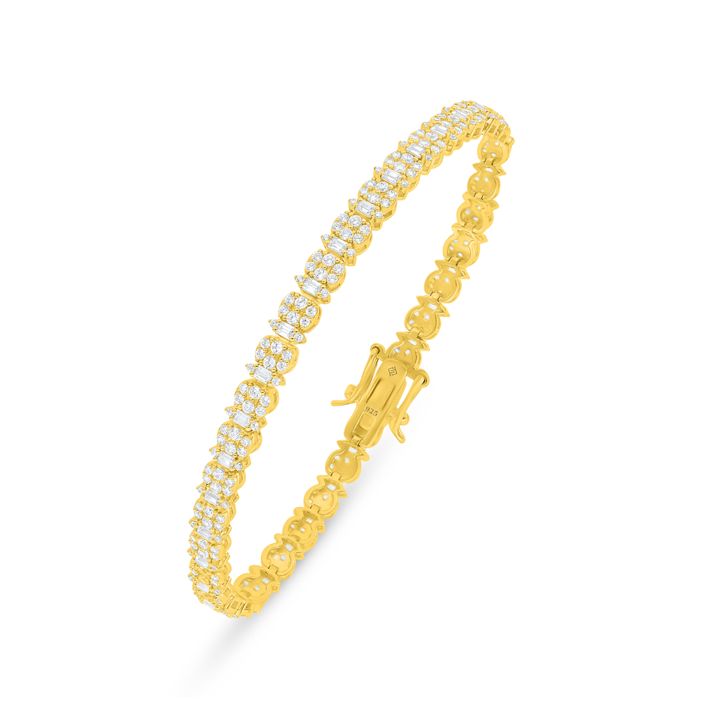 Sterling Silver 925 Bracelet Golden Plated Embedded With White Zircon