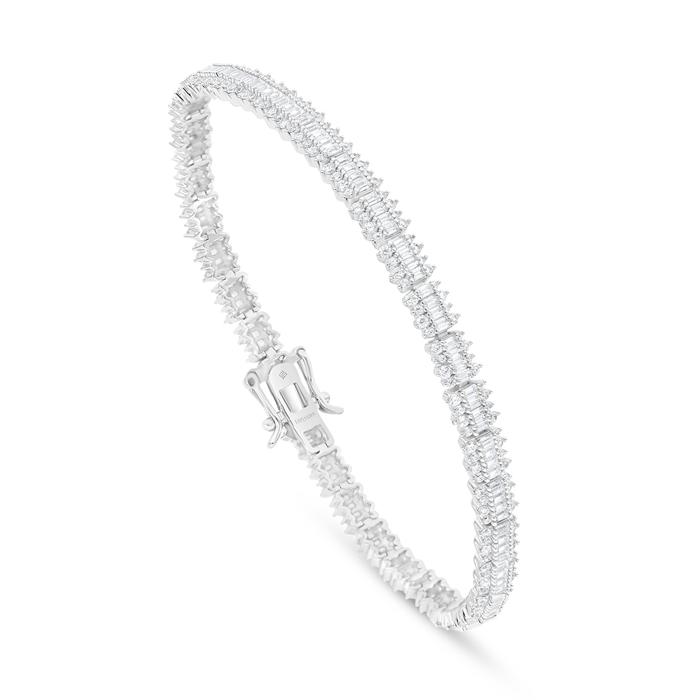 Sterling Silver 925 Bracelet Rhodium Plated Embedded With White Zircon