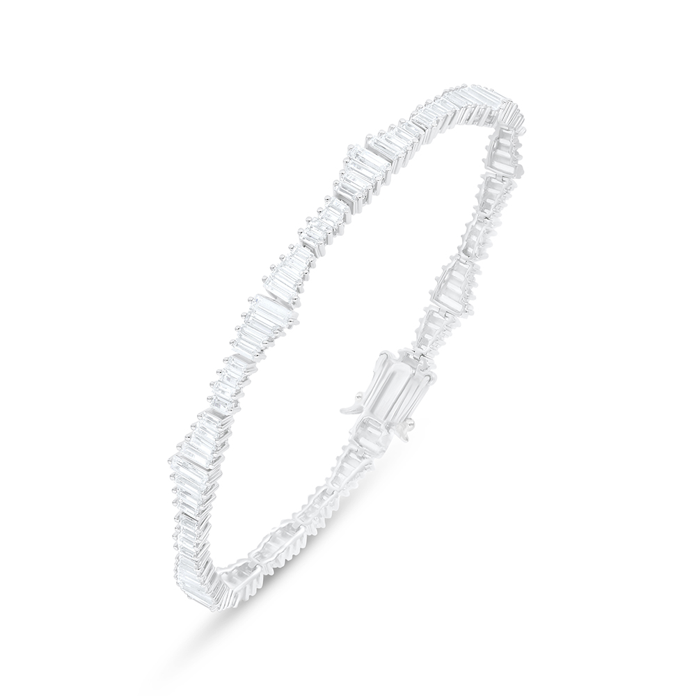 Sterling Silver 925 Bracelet Rhodium Plated Embedded With White Zircon