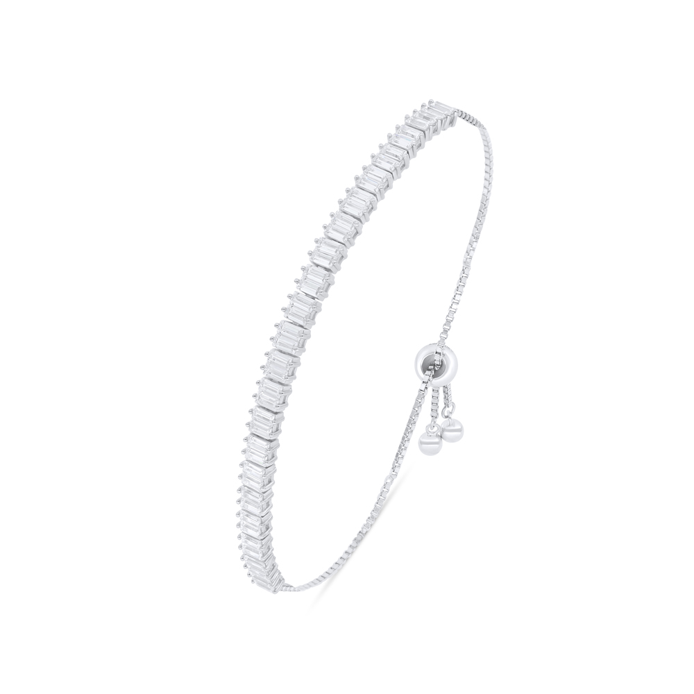 Sterling Silver 925 Bracelet Rhodium Plated Embedded With White Zircon