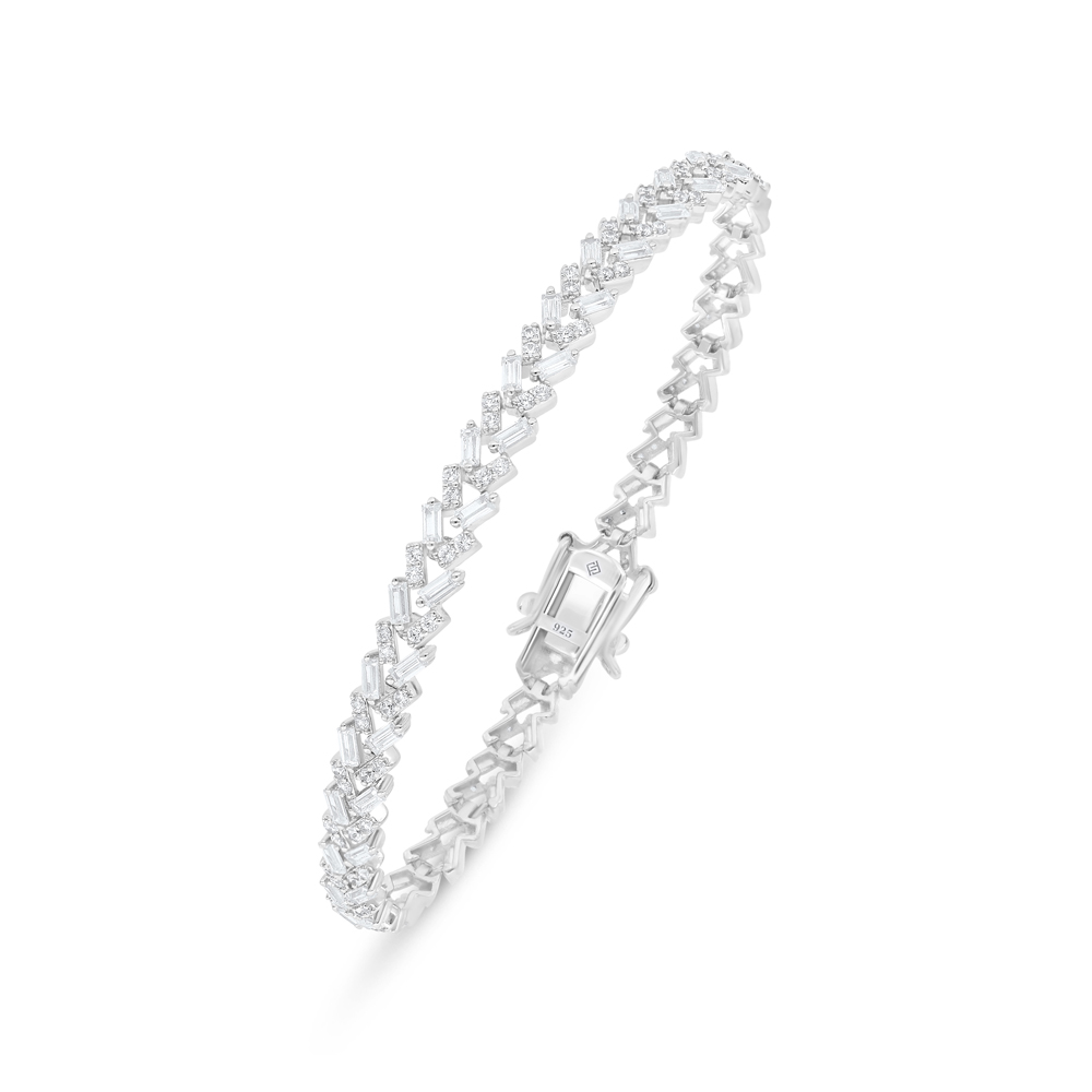 Sterling Silver 925 Bracelet Rhodium Plated Embedded With White Zircon