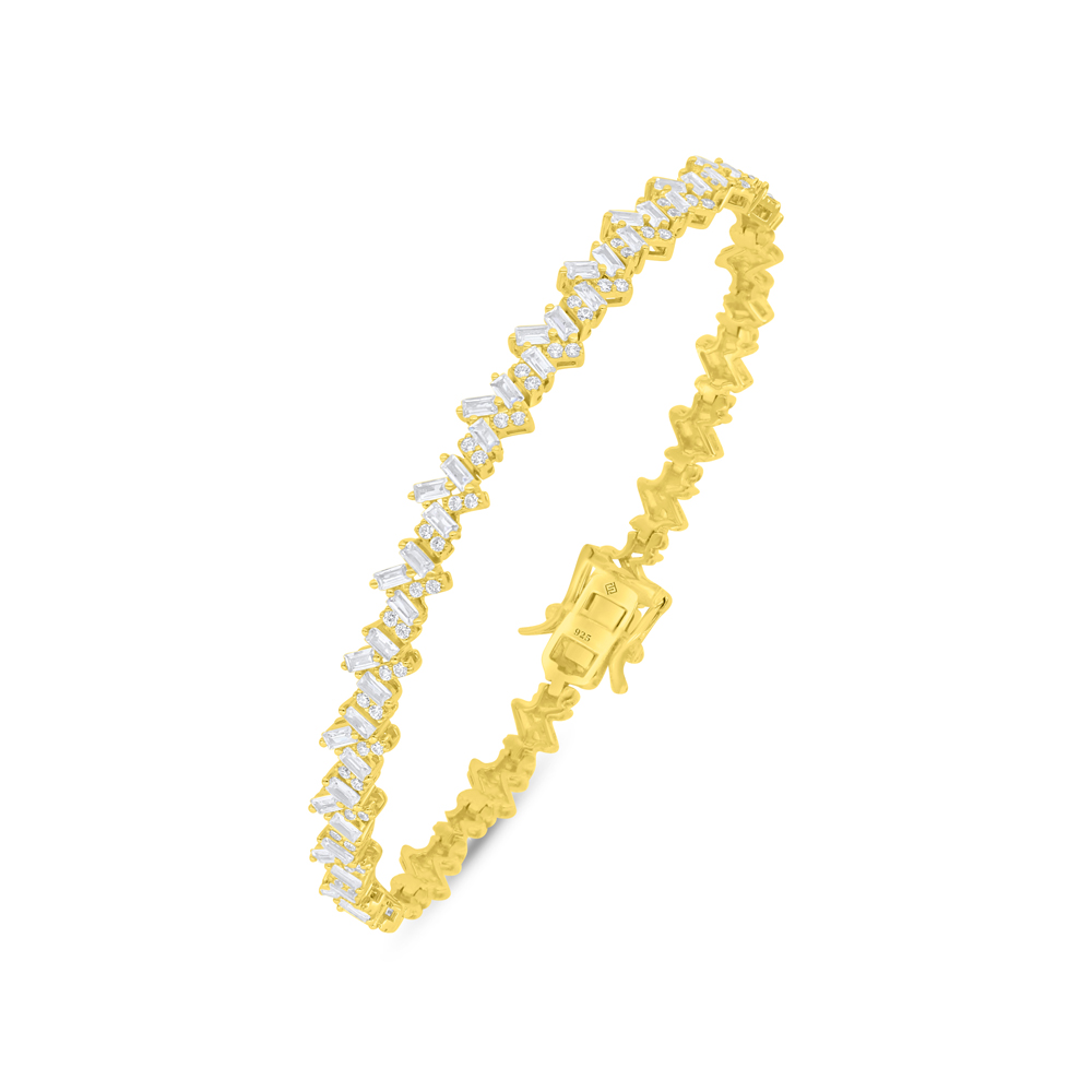 Sterling Silver 925 Bracelet Golden Plated Embedded With White Zircon