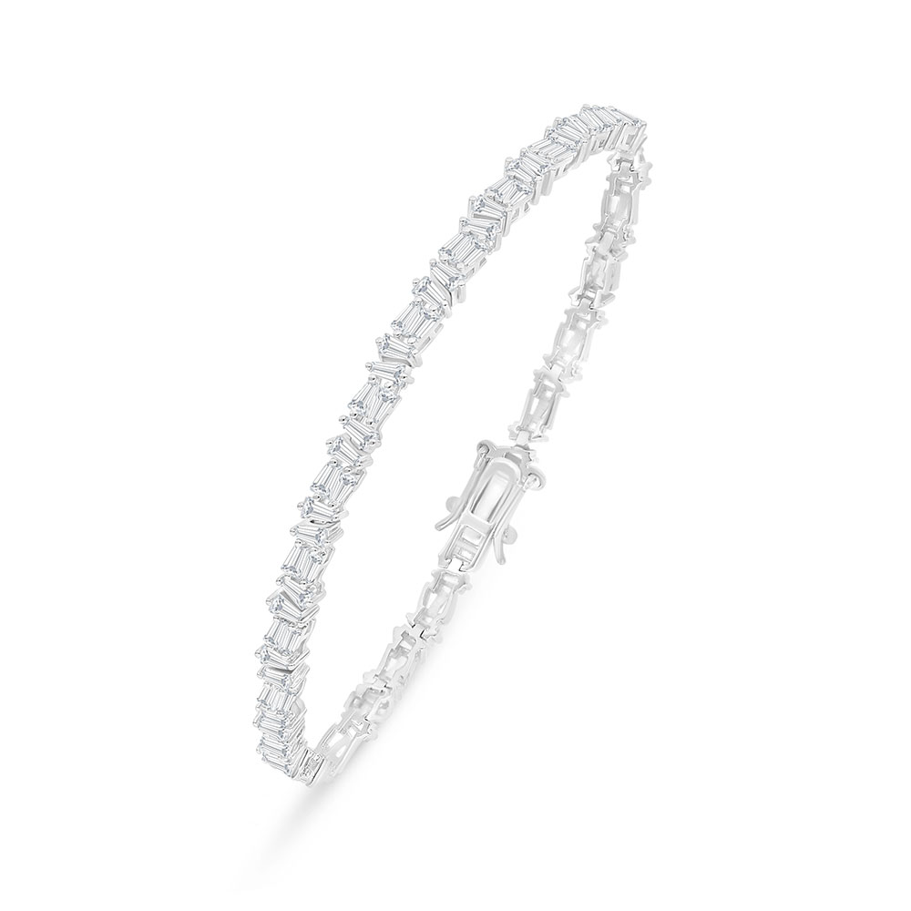 Sterling Silver 925 Bracelet Rhodium Plated Embedded With White Zircon