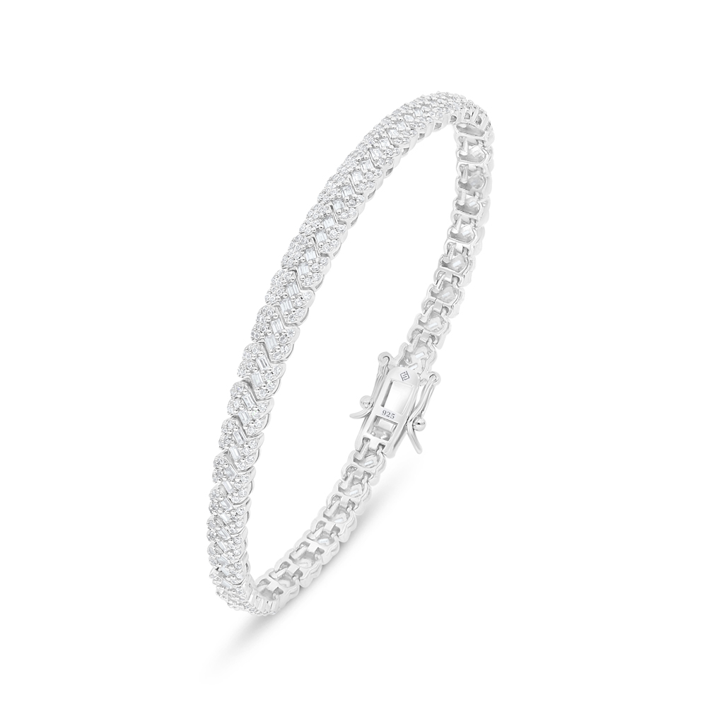 Sterling Silver 925 Bracelet Rhodium Plated Embedded With White Zircon