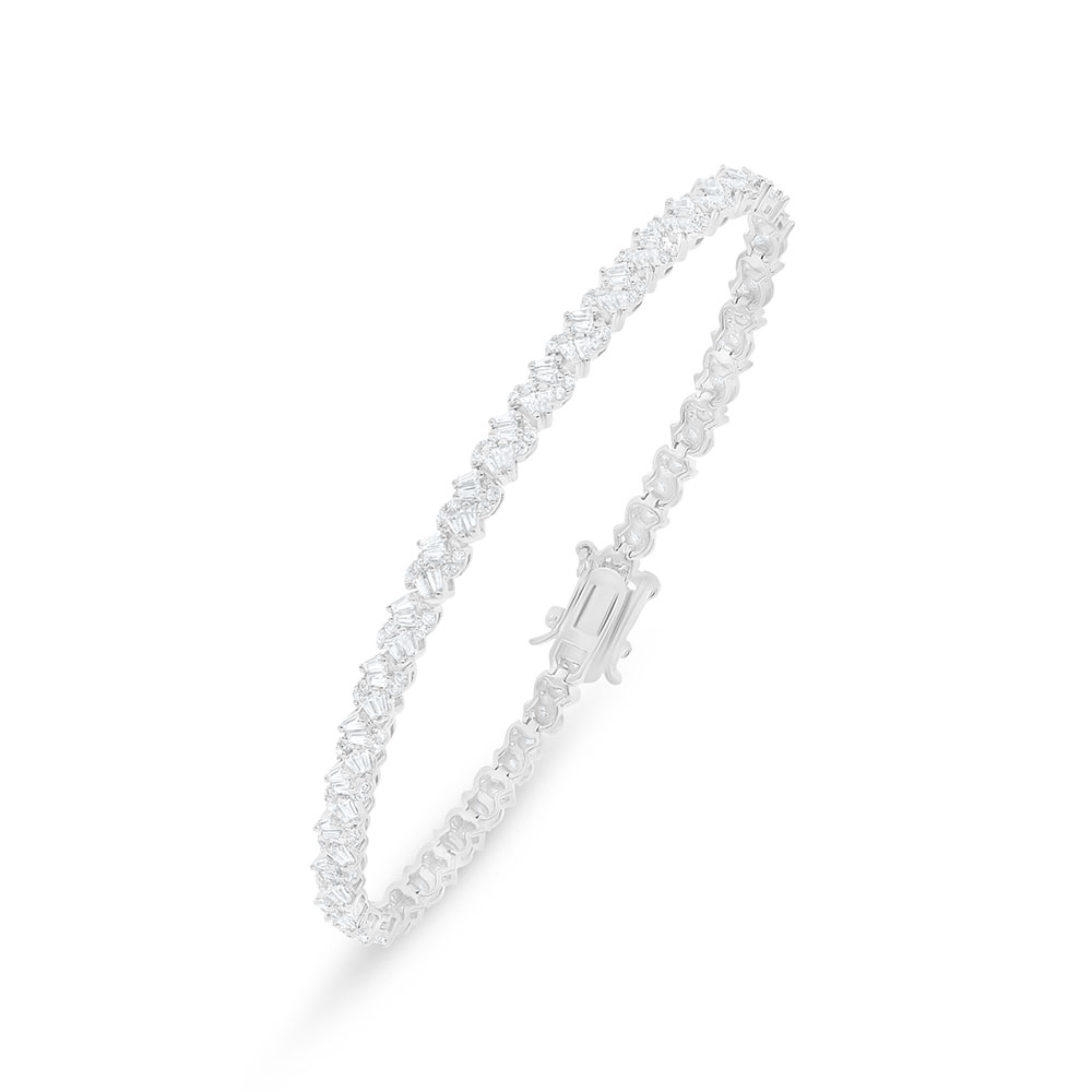 Sterling Silver 925 Bracelet Rhodium Plated Embedded With White Zircon