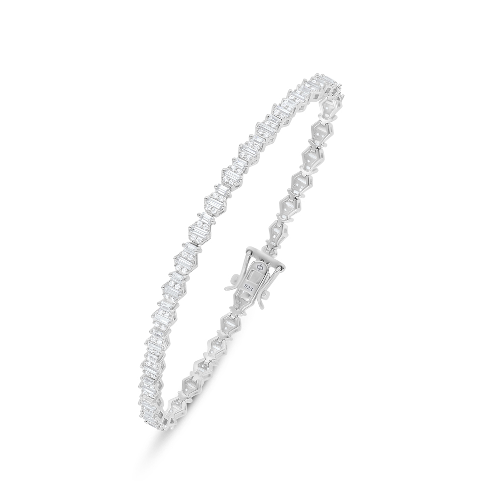 Sterling Silver 925 Bracelet Rhodium Plated Embedded With White Zircon