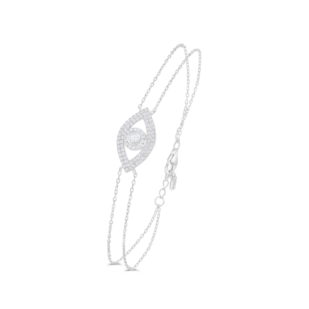 Sterling Silver 925 Bracelet Rhodium Plated Embedded With White Zircon