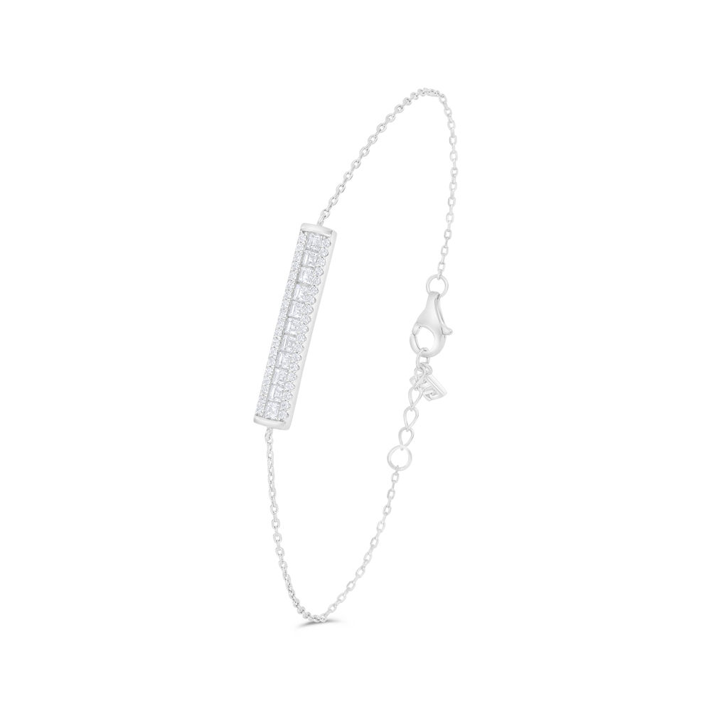 Sterling Silver 925 Bracelet Rhodium Plated Embedded With White Zircon