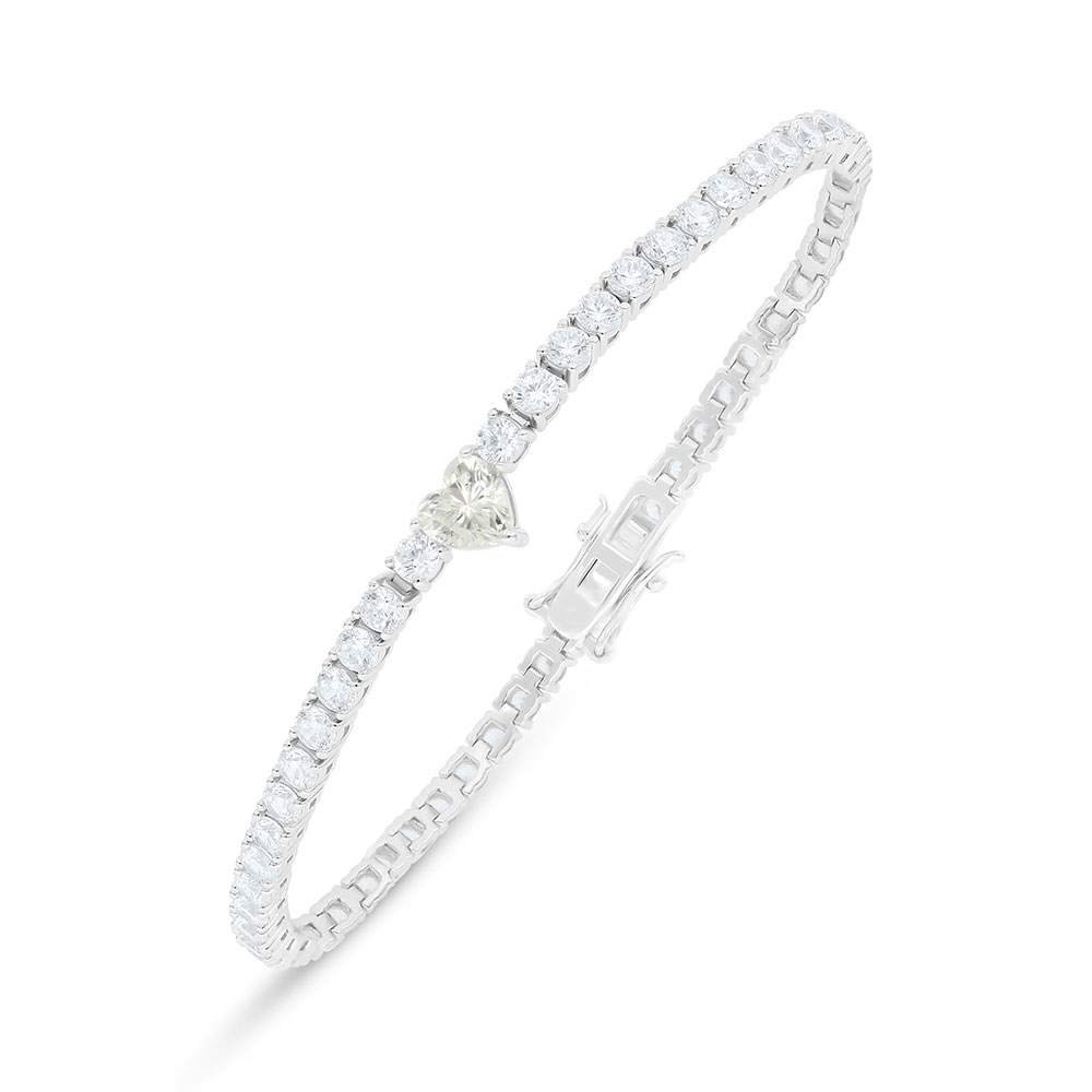 Sterling Silver 925 Bracelet Rhodium Plated Embedded With Yellow Diamond And White Zircon