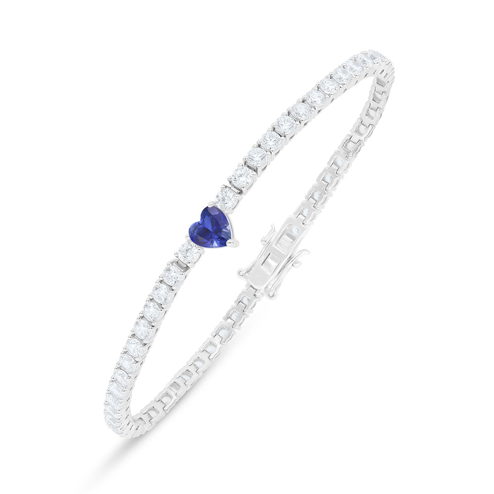 Sterling Silver 925 Bracelet Rhodium Plated Embedded With Sapphire Corundum And White Zircon