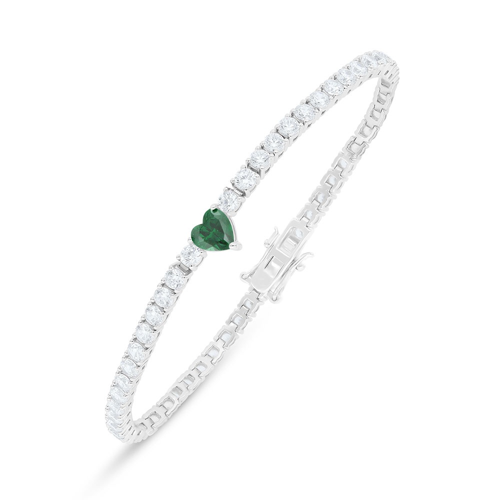 Sterling Silver 925 Bracelet Rhodium Plated Embedded With Emerald Zircon And White Zircon