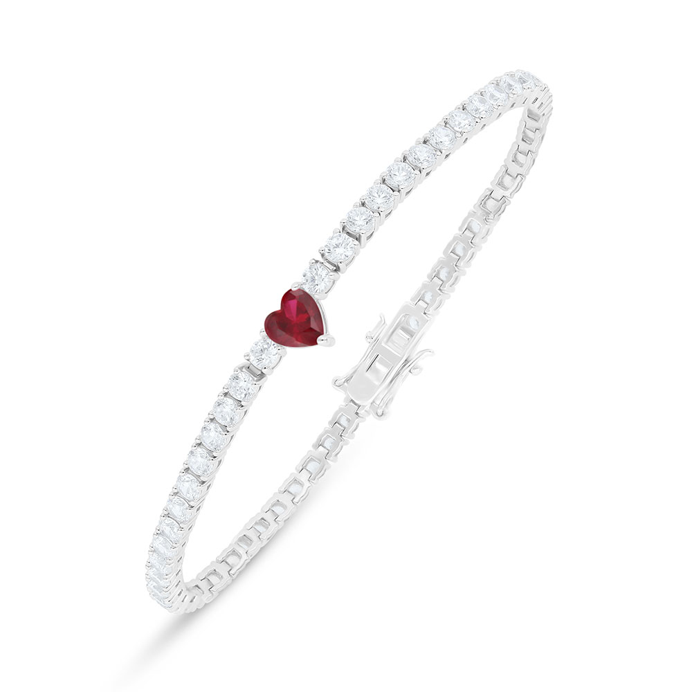 Sterling Silver 925 Bracelet Rhodium Plated Embedded With Ruby Corundum And White Zircon