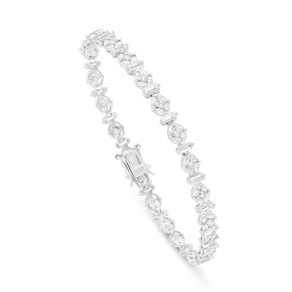 Sterling Silver 925 Bracelet Rhodium Plated Embedded With White Zircon