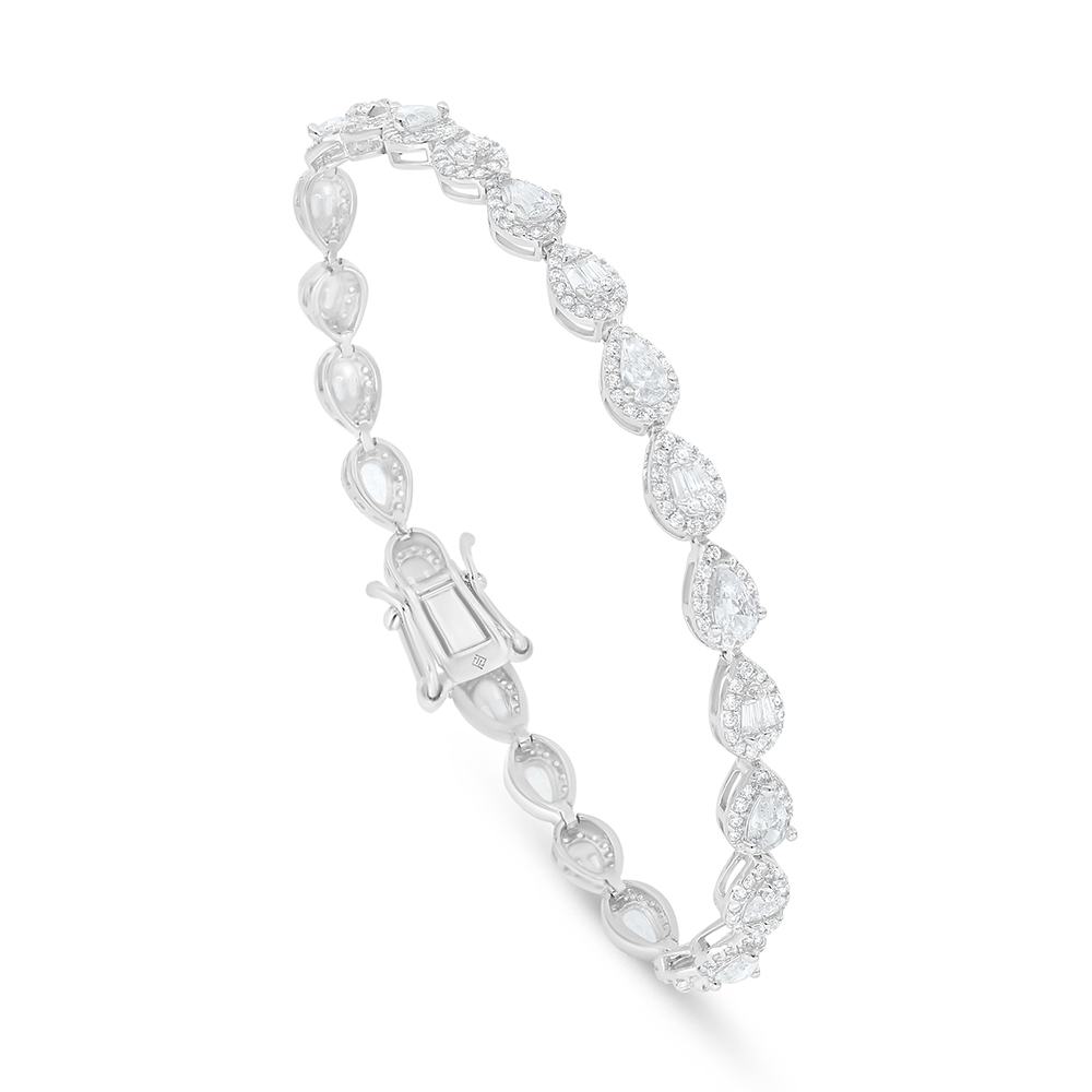 Sterling Silver 925 Bracelet Rhodium Plated Embedded With White Zircon