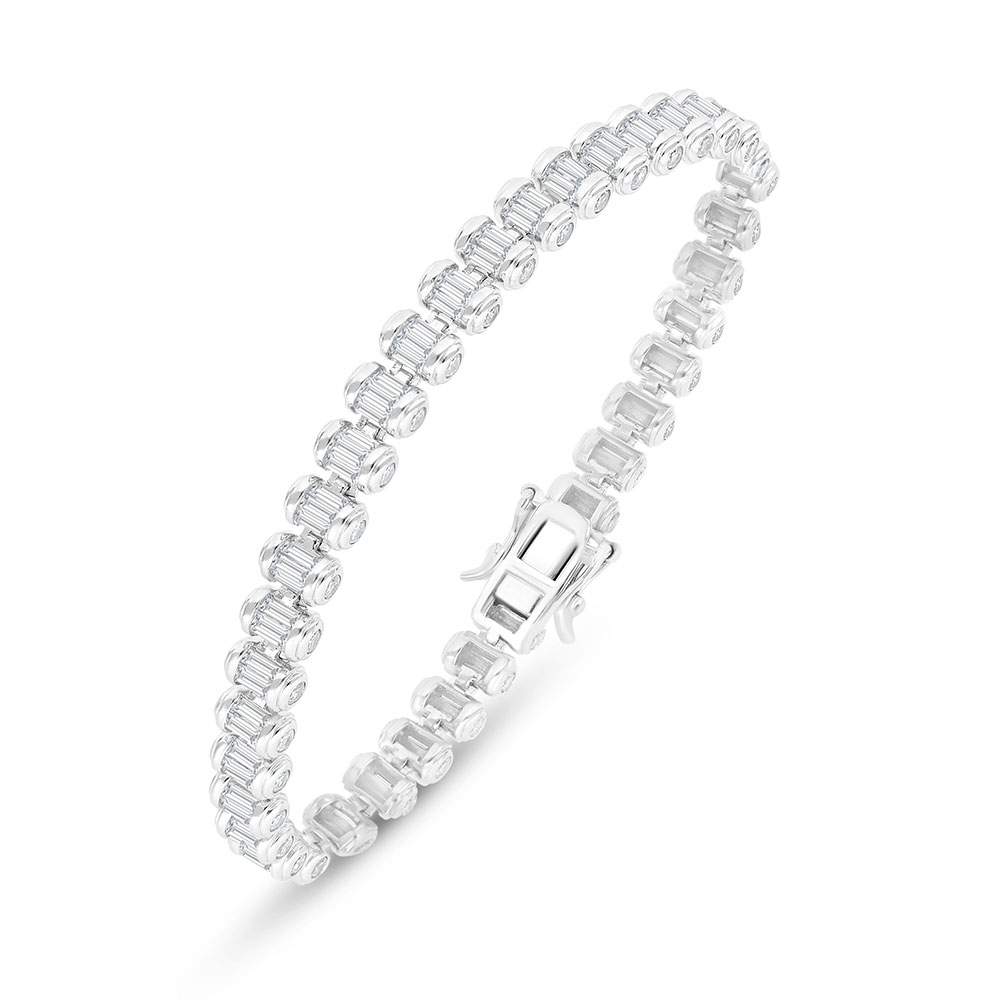 Sterling Silver 925 Bracelet Rhodium Plated Embedded With White Zircon