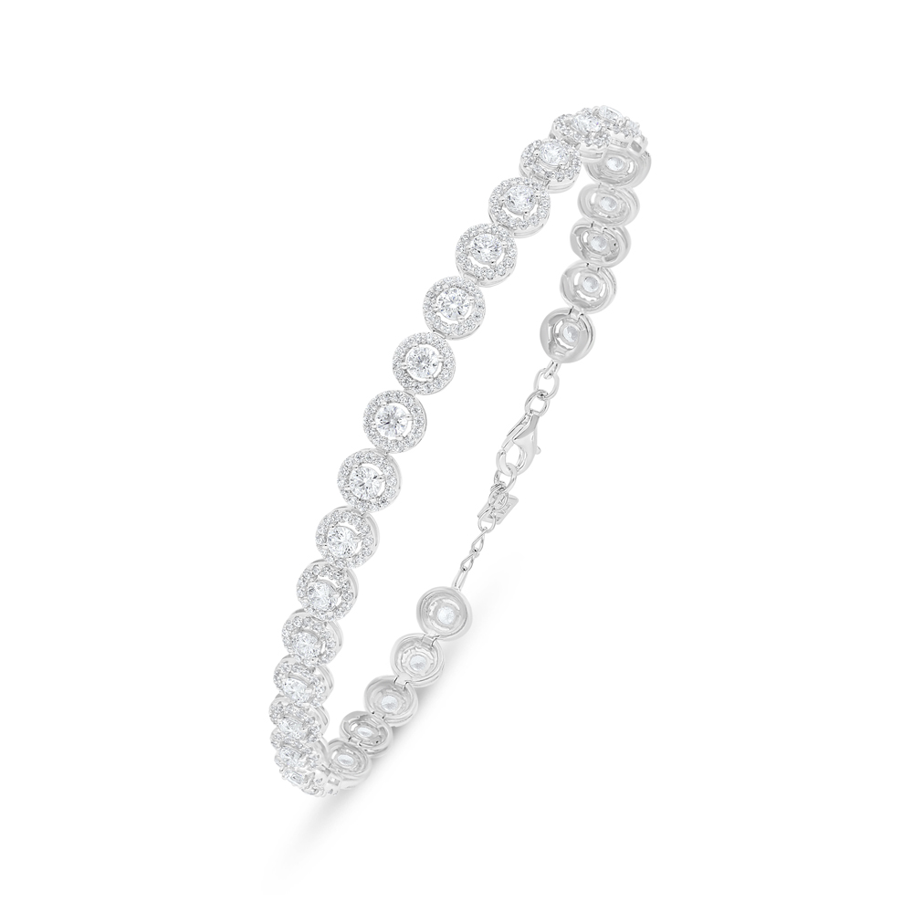 Sterling Silver 925 Bracelet Rhodium Plated Embedded With White Zircon