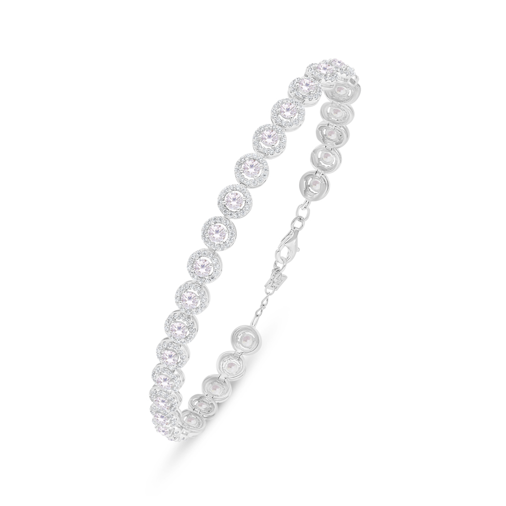 Sterling Silver 925 Bracelet Rhodium Plated Embedded With Pink Zircon And White Zircon