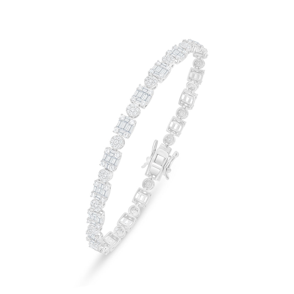 Sterling Silver 925 Bracelet Rhodium Plated Embedded With White Zircon