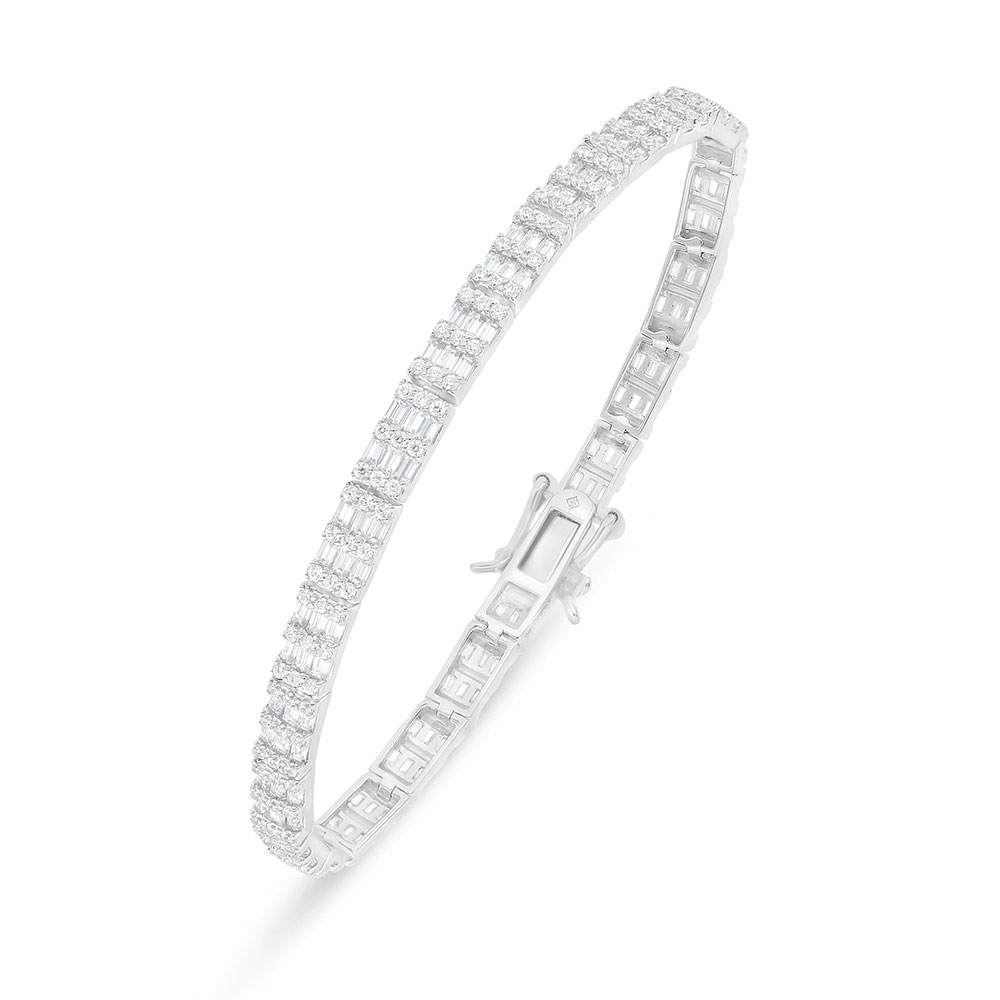 Sterling Silver 925 Bracelet Rhodium Plated Embedded With White Zircon