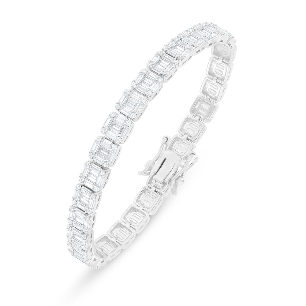 Sterling Silver 925 Bracelet Rhodium Plated Embedded With White Zircon